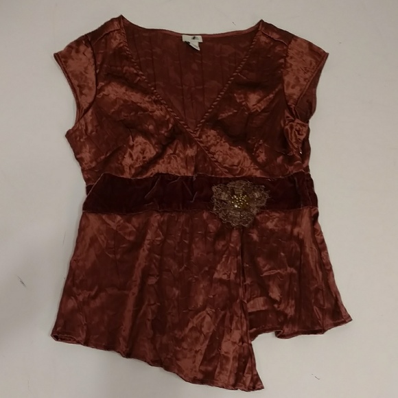 Odille Silk & Velvet Blouse Feminine Top Copper 8M - Picture 6 of 8
